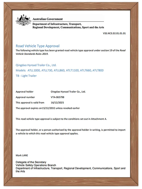 australian vta road vehicle type approval certificate