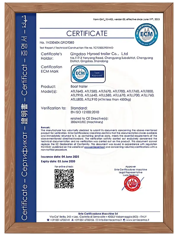 ce ecm boat trailer certificate
